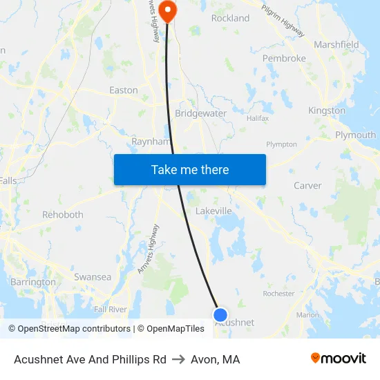 Acushnet Ave And Phillips Rd to Avon, MA map