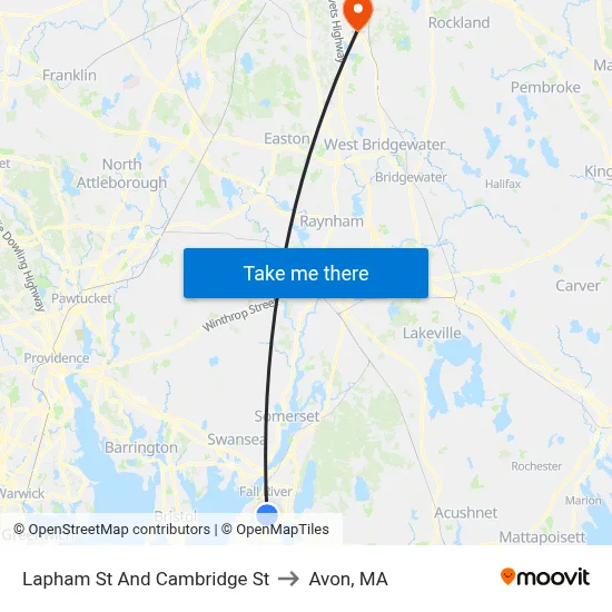Lapham St And Cambridge St to Avon, MA map