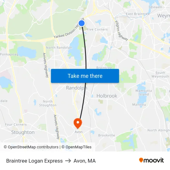 Braintree Logan Express to Avon, MA map