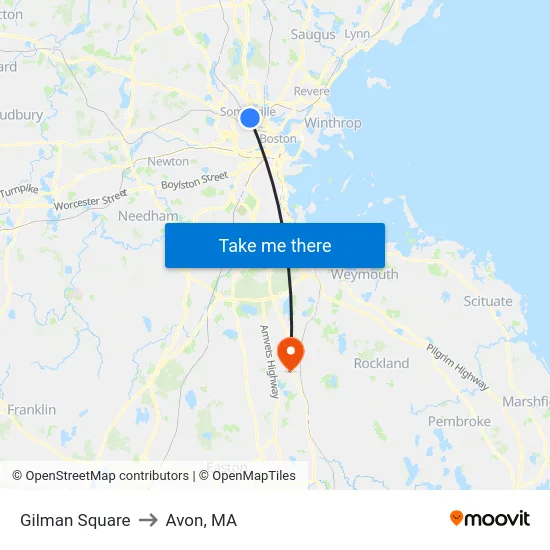 Gilman Square to Avon, MA map