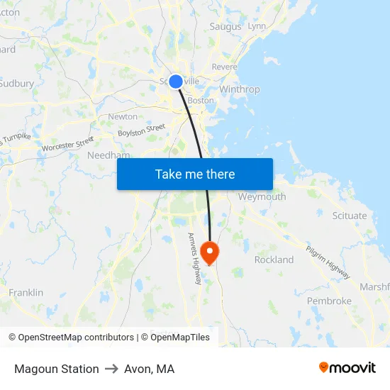 Magoun Station to Avon, MA map