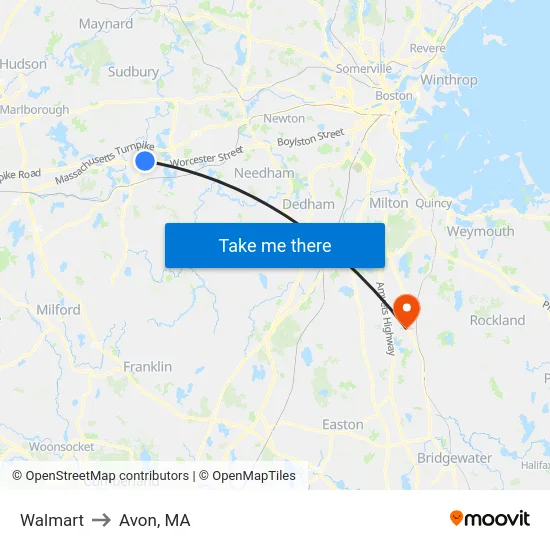 Walmart to Avon, MA map