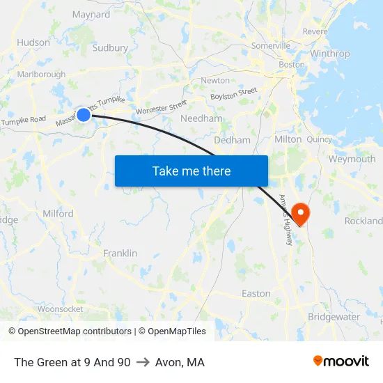 The Green at 9 And 90 to Avon, MA map