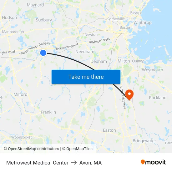 Metrowest Medical Center to Avon, MA map