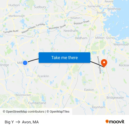 Big Y to Avon, MA map