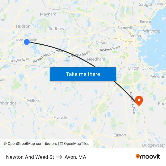 Newton And Weed St to Avon, MA map