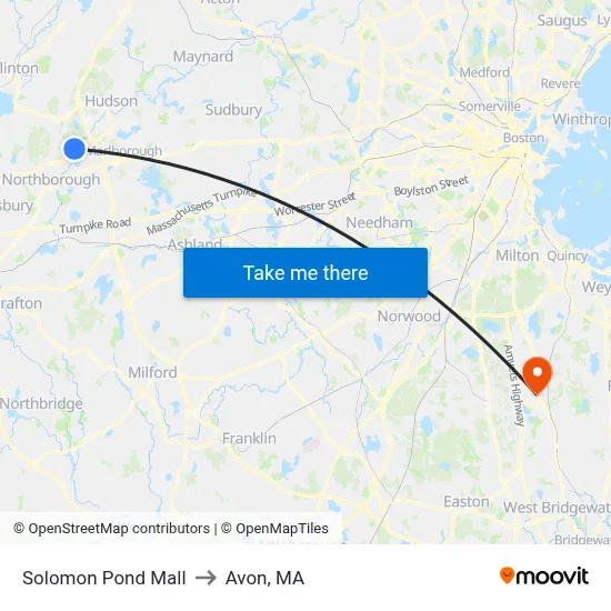 Solomon Pond Mall to Avon, MA map
