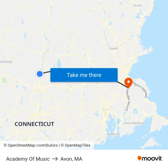 Academy Of Music to Avon, MA map
