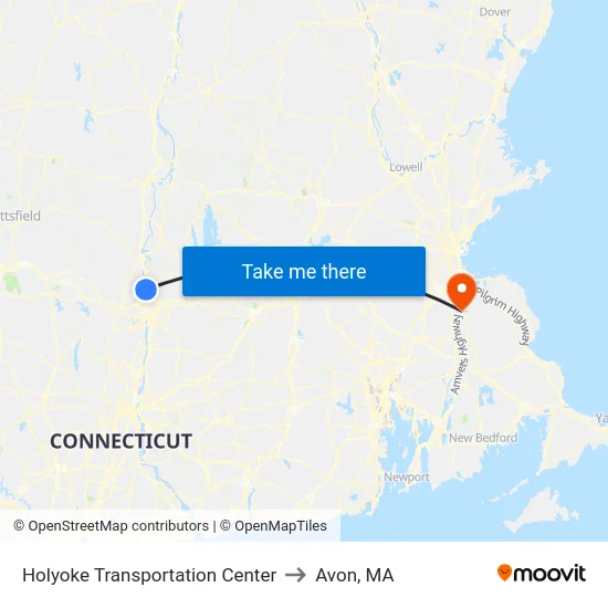 Holyoke Transportation Center to Avon, MA map