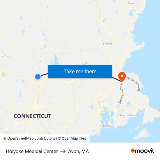 Holyoke Medical Center to Avon, MA map