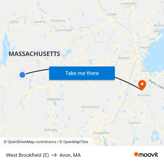 West Brookfield (E) to Avon, MA map