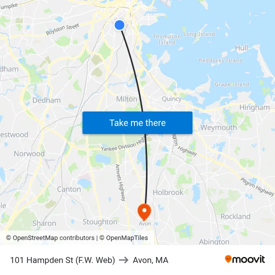 101 Hampden St (F.W. Web) to Avon, MA map
