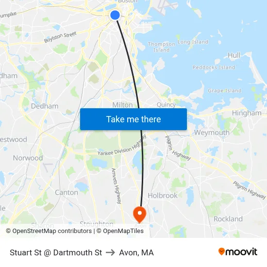 Stuart St @ Dartmouth St to Avon, MA map