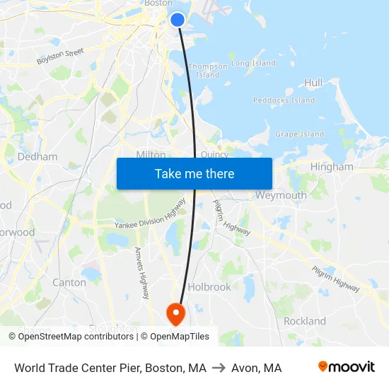 World Trade Center Pier, Boston, MA to Avon, MA map
