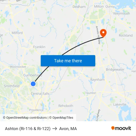 Ashton (Ri-116 & Ri-122) to Avon, MA map