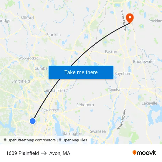 1609 Plainfield to Avon, MA map