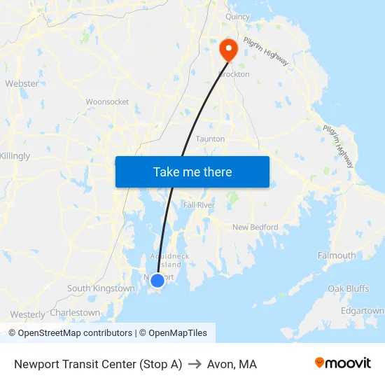 Newport Transit Center (Stop A) to Avon, MA map