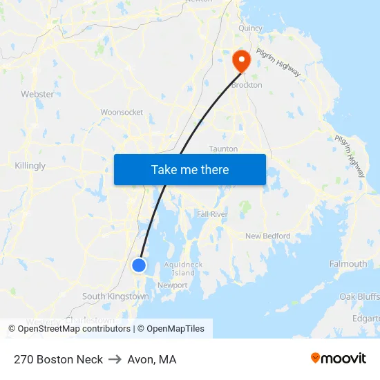 270 Boston Neck to Avon, MA map