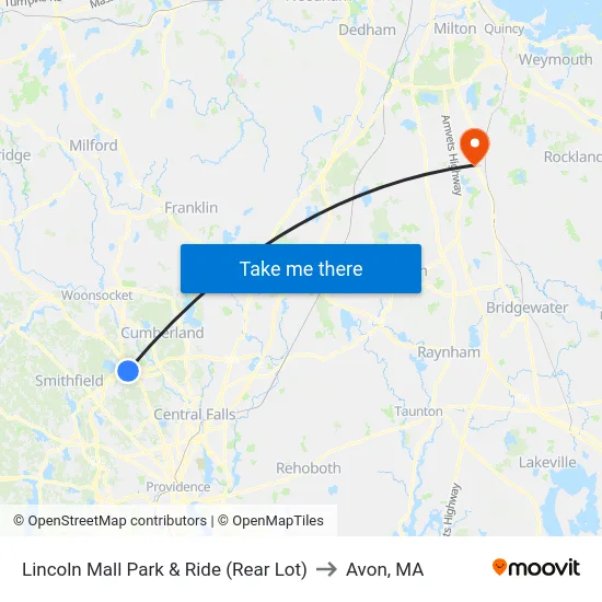 Lincoln Mall Park & Ride (Rear Lot) to Avon, MA map