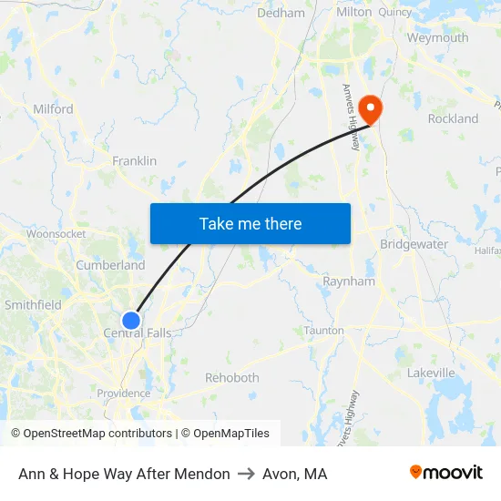 Ann & Hope Way After Mendon to Avon, MA map