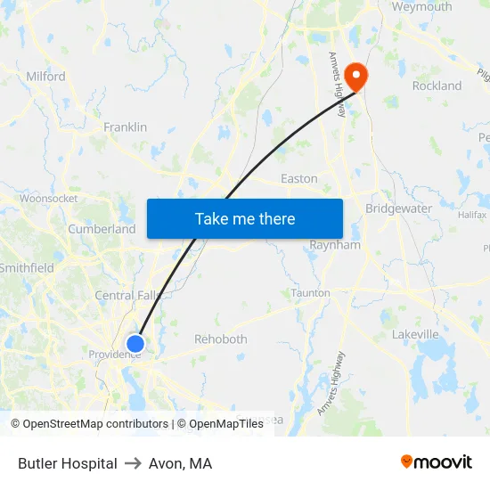 Butler Hospital to Avon, MA map
