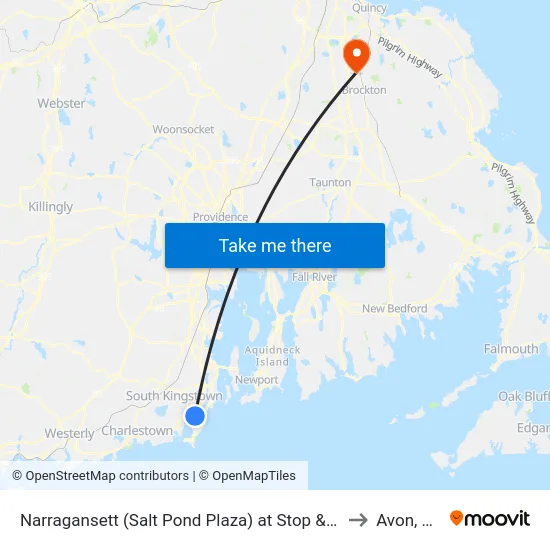 Narragansett (Salt Pond Plaza) at Stop & Shop to Avon, MA map