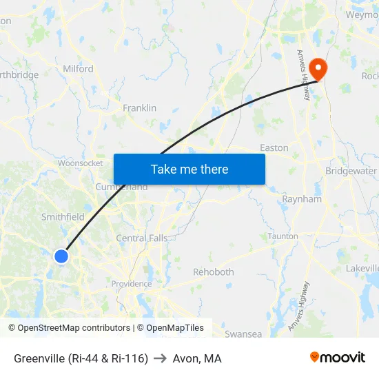 Greenville (Ri-44 & Ri-116) to Avon, MA map