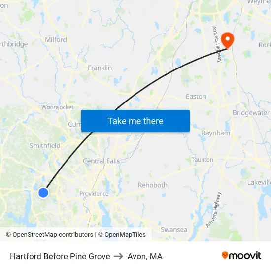 Hartford Before Pine Grove to Avon, MA map