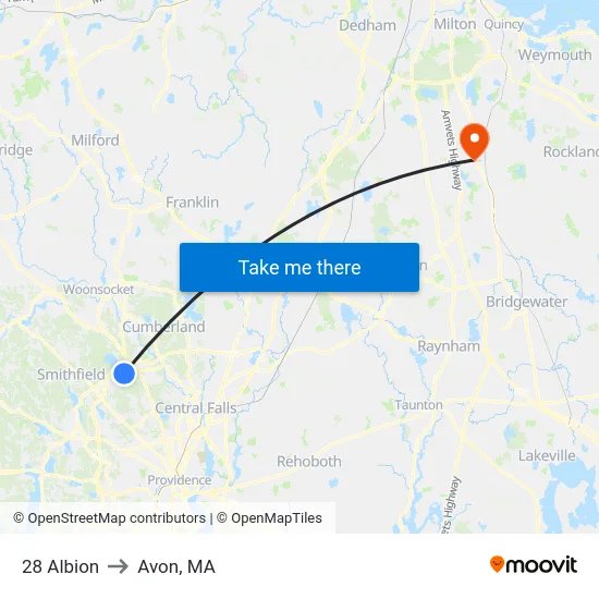 28 Albion to Avon, MA map