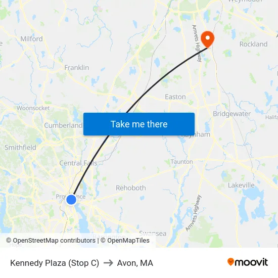 Kennedy Plaza (Stop C) to Avon, MA map