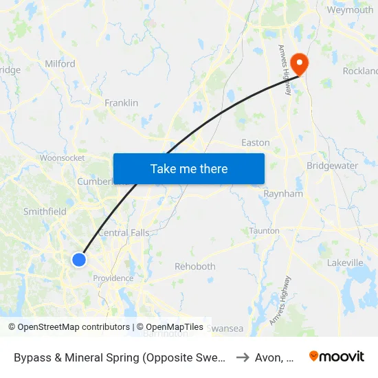 Bypass & Mineral Spring (Opposite Sweet) to Avon, MA map