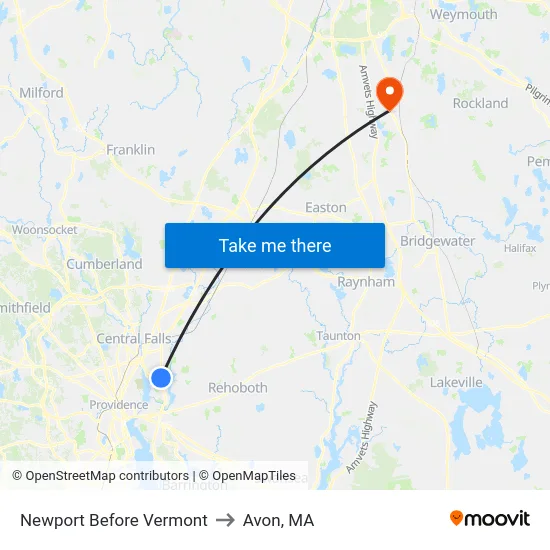 Newport Before Vermont to Avon, MA map