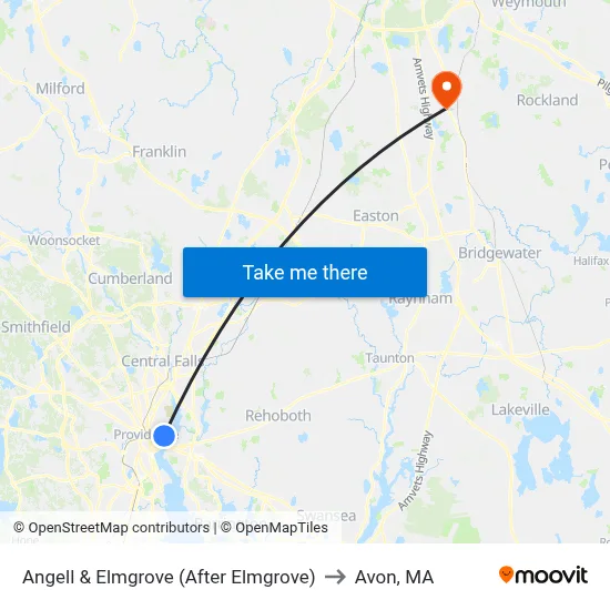 Angell & Elmgrove (After Elmgrove) to Avon, MA map