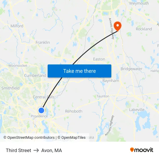 Third Street to Avon, MA map