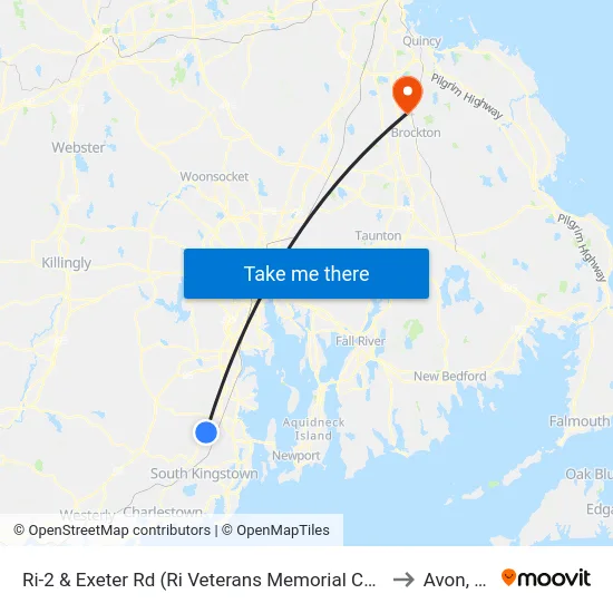 Ri-2 & Exeter Rd (Ri Veterans Memorial Cemetery) to Avon, MA map