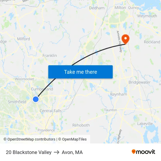 20 Blackstone Valley to Avon, MA map