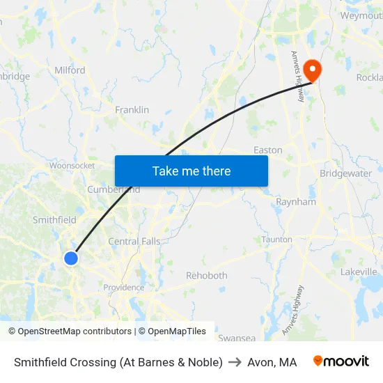 Smithfield Crossing (At Barnes & Noble) to Avon, MA map