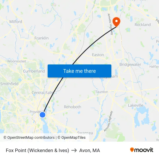 Fox Point (Wickenden & Ives) to Avon, MA map