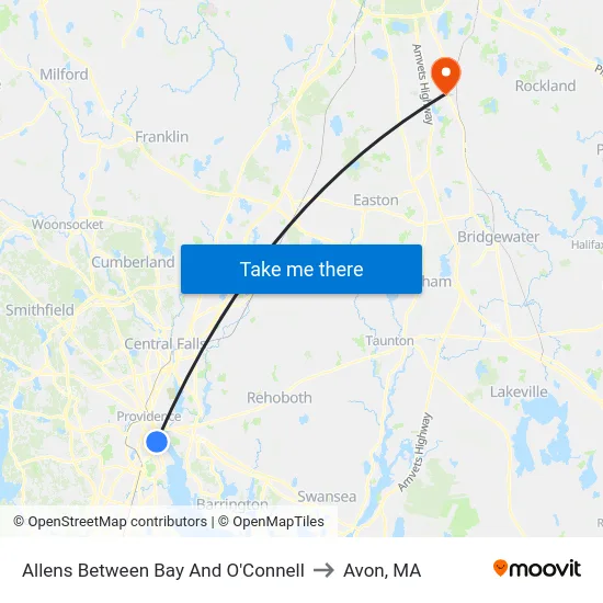 Allens Between Bay And O'Connell to Avon, MA map