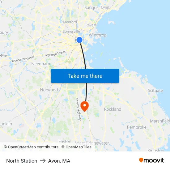 North Station to Avon, MA map