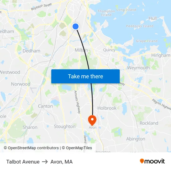 Talbot Avenue to Avon, MA map