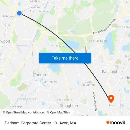 Dedham Corporate Center to Avon, MA map