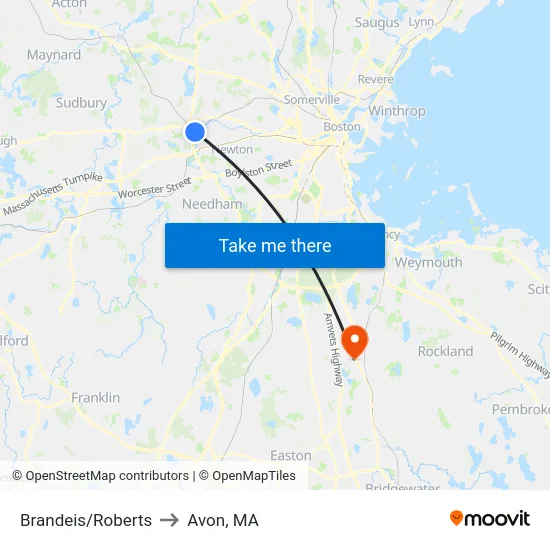 Brandeis/Roberts to Avon, MA map
