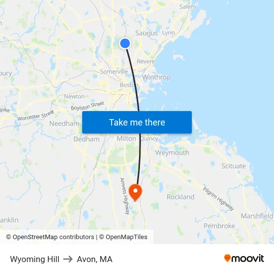 Wyoming Hill to Avon, MA map