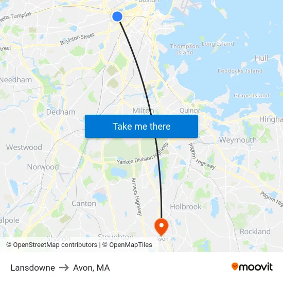 Lansdowne to Avon, MA map