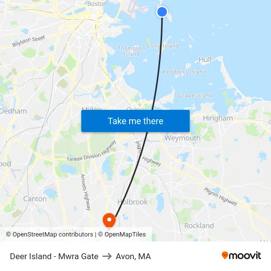 Deer Island - Mwra Gate to Avon, MA map