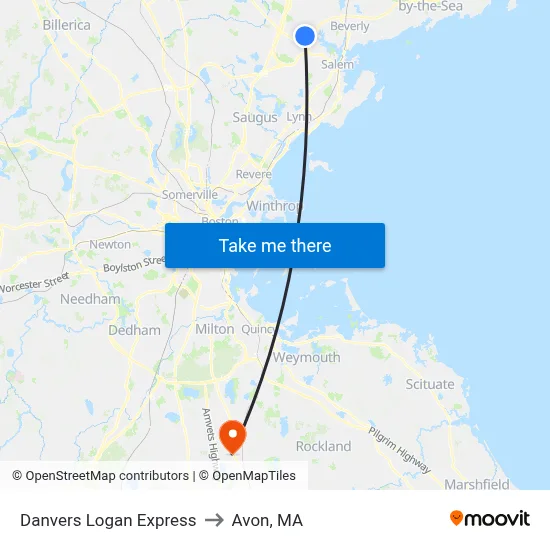Danvers Logan Express to Avon, MA map