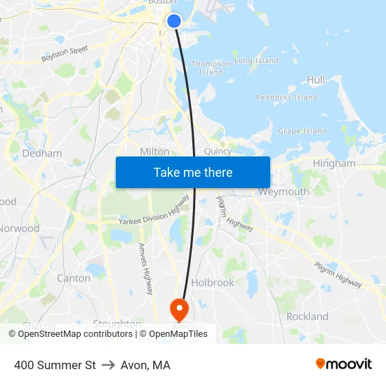 400 Summer St to Avon, MA map
