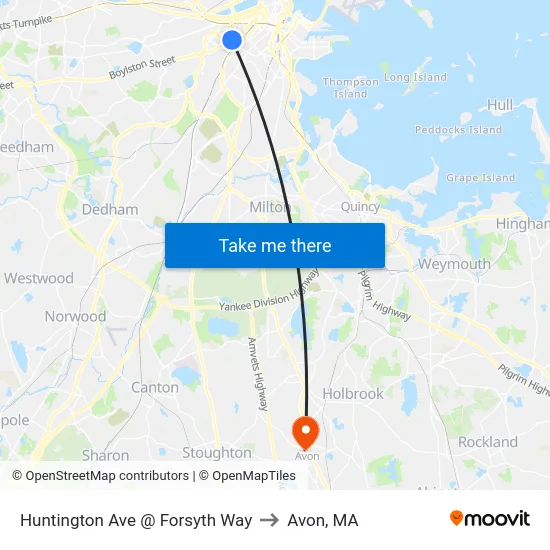 Huntington Ave @ Forsyth Way to Avon, MA map