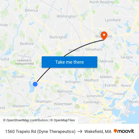 1560 Trapelo Rd  (Dyne Therapeutics) to Wakefield, MA map